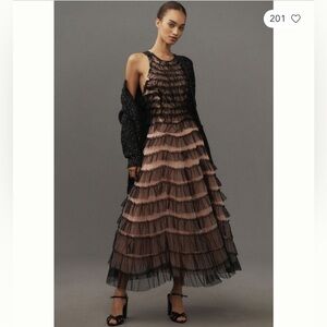 Sleeveless Halter Ruffled Tulle Midi Dress - Anthro/Nuuly